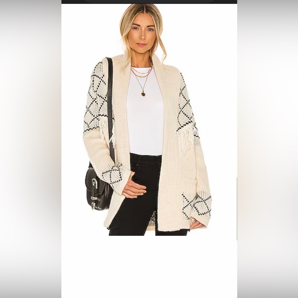 LINE&DOT Elise Knit Cardigan in Natural & Black women’s size small with pockets - Picture 2 of 9